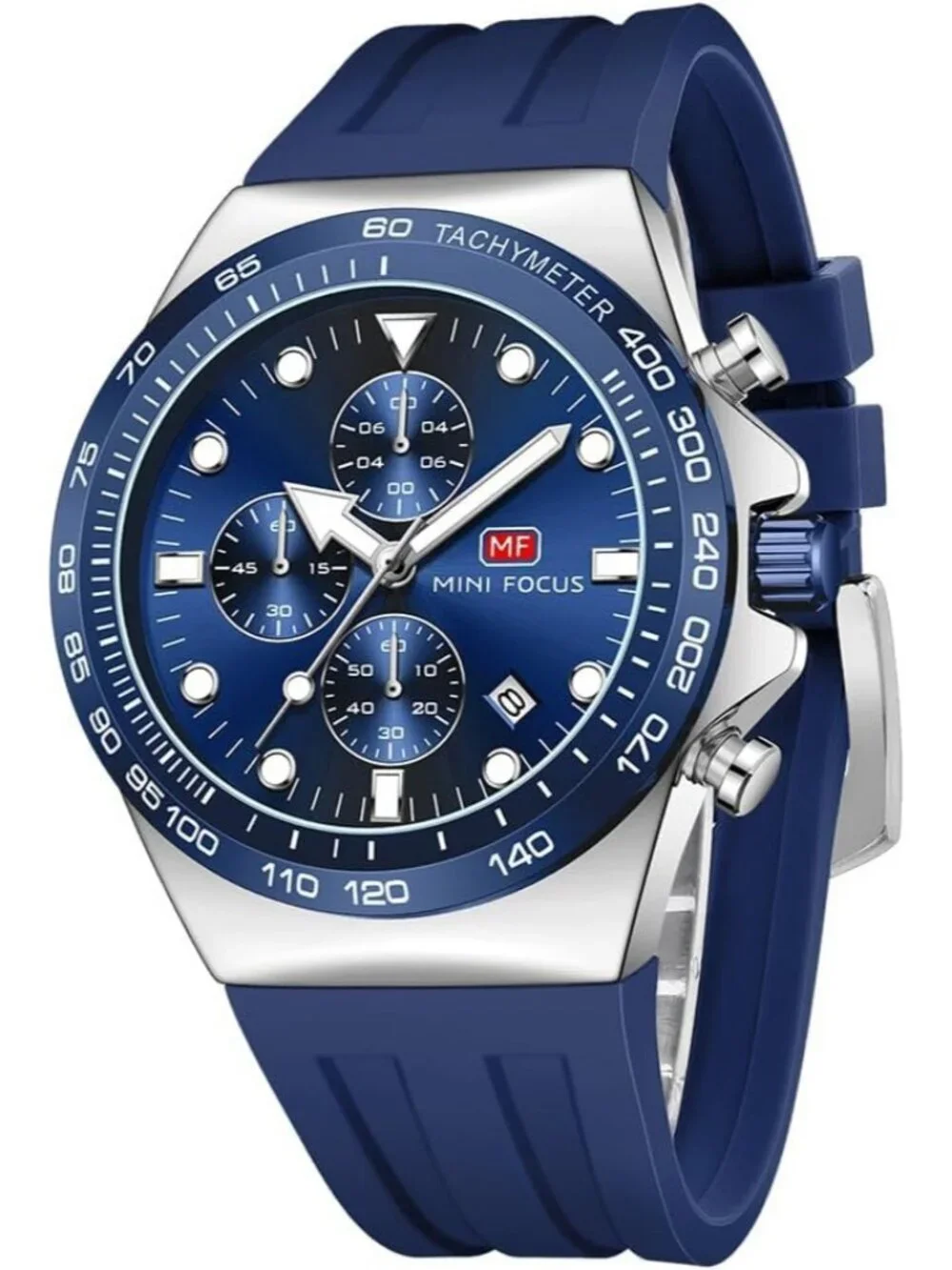 Men's Blue And Silver Analog Quartz Waterproof Chronograph Stylish Casual Watch
